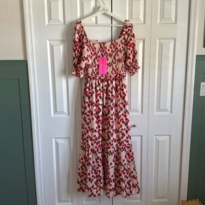NWT Betsey Johnson Strawberry Fields Challis Maxi Dress